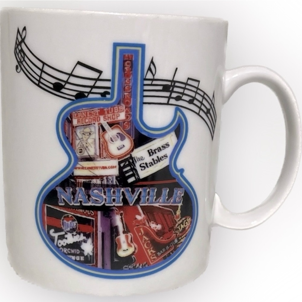 🍄Nashville Keepsake Mug Guitar City Scenes Music Notes Collectible Cup Tumbler